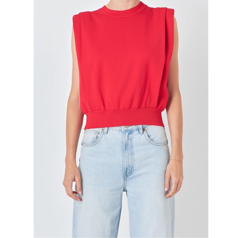 NWOT Endless Rose Powder Shoulder Sleeveless Top in Red Medium Shoulder Pads